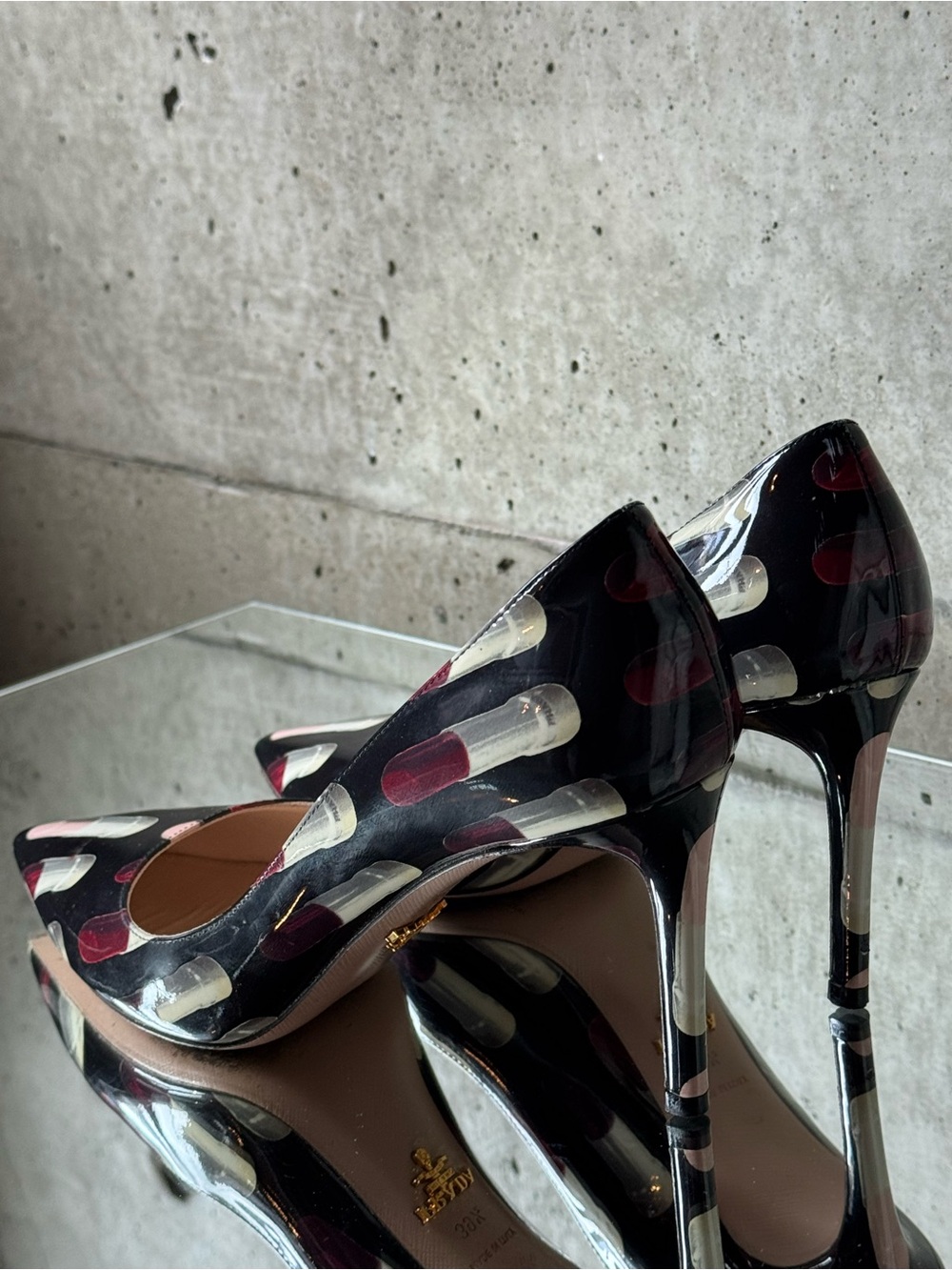 Prada Lipstick Print Patent Leather Pumps - Picture 3 of 8